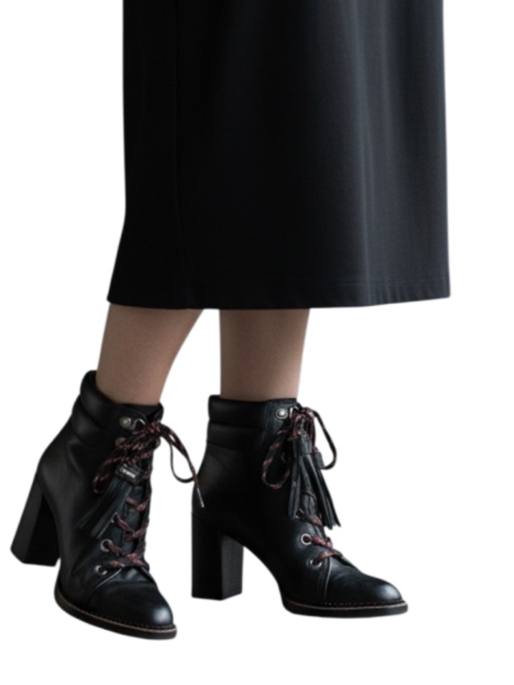 Sam Edelman Black Leather Lace-Up Ankle Boots with Tassels